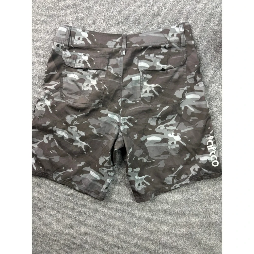 AFTCO Fishing Shorts Mens 32 Grey Camo Ripstop Cargo Performance Stretch